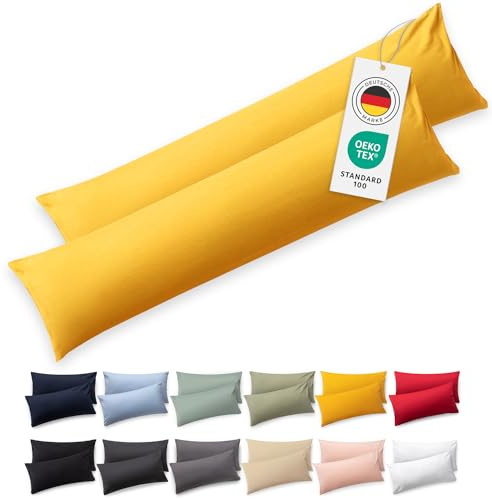 Blumtal Seitenschläferkissen Bezug 40 x 145 (2er Set Kissenbezüge) - Gelb - 100% Baumwolle, Oeko-Tex Zertifiziert, Kissenbezug für Seitenschläferkissen, Kissenhülle mit Reißverschluss
