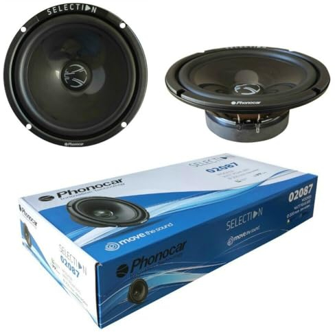 2 Altavoces woofer PHONOCAR Selection 02087 de 20 cm, 200 mm, 8 de diámetro, 260 vatios rms, 600 vatios máx, 4 ohmios, 90 db spl, Puertas de Coche, por par