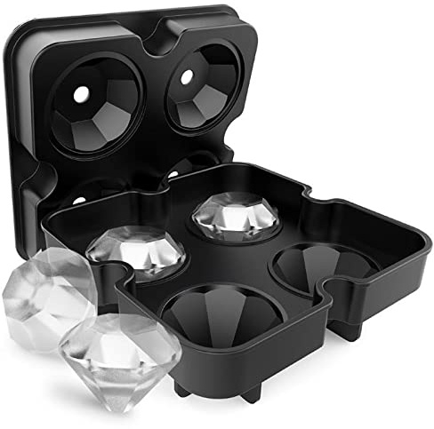 Diamant-Eiswürfelbehälter FaJoek 4 Gitter Silikon Eiswürfelform, Eiswürfelform Diamant 4-Fach, Eiskugelform Groß Ice Cube Tray für Whisky Cocktails Saft Schokolade Süßigkeiten(Diamond)
