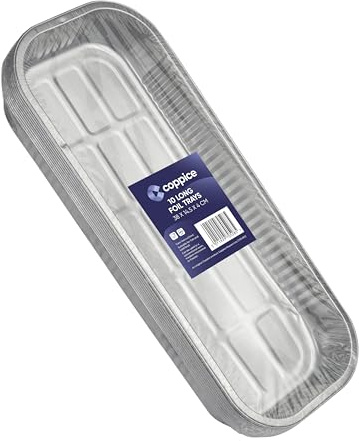 Coppice Strong Long Aluminium Foil Tray for BBQ Ribs & Fish | 38cm x 14.5cm x 4cm | Freezer, Oven & Food Safe | 10 Pack