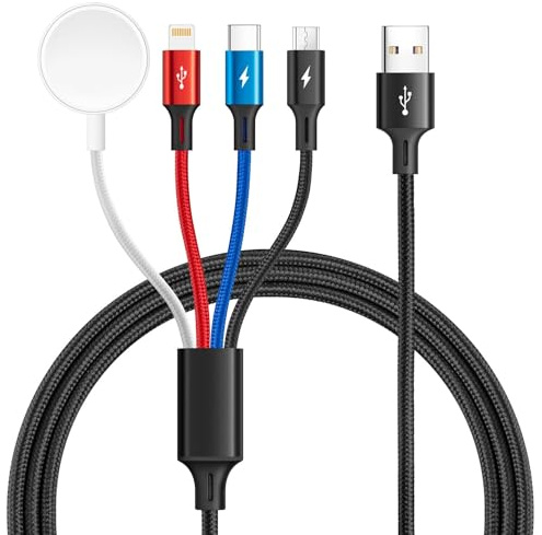 Minlu 4 in 1 Multi Ladekabel, Ladekabel Apple Watch [1.8m 3.5A] USB Kabel | mit Apple Watch Ladegerät, iWatch Ladekabels für iWatch Serie11/10/9/8/7/6/5/4/3/2/1, iPhone 17/16/15/14/13/12, Android