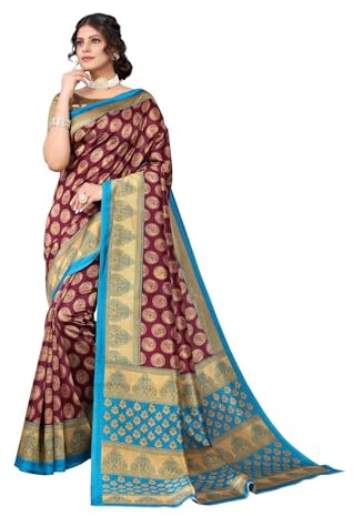 TRAFAART Sari Tradicional De Seda Artificial Para Mujer India Con Blusa Sin Coser-Purple