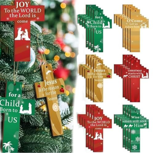 Holzkreuz zum Aufhängen, Wandkreuz, Weihnachtsbaum, Holzanhänger, Kreuz, Weihnachtsbaum, Heimdekoration, 48 Stück