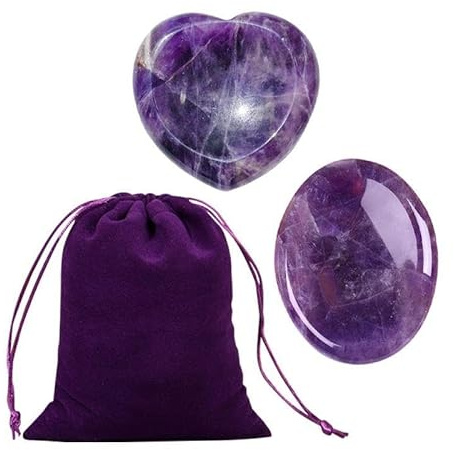 2 Pietre Di Ametista, 1 Borsa Di Stoccaggio, Pietra Di Cristallo Di Sollievo Dall'Ansia, Cristallo Curativo, Pietra Ovale Dell'Amore, Regalo Di Decorazione Del Desktop