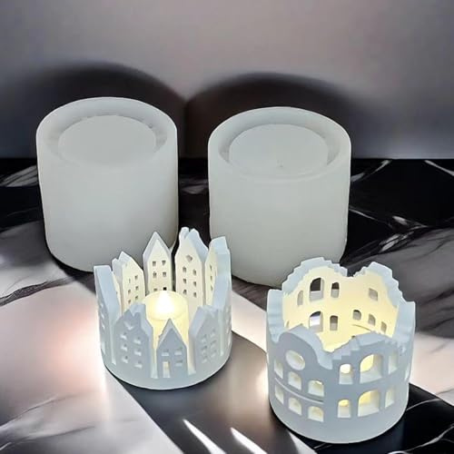 Ringhaus 4.3x3.5 Zoll Silikonform für Hohle Ringhauslampe, Gießformen für Häuser, Kerzenhalter - Für Harz, Beton, Hohle Kerzenhalterformen