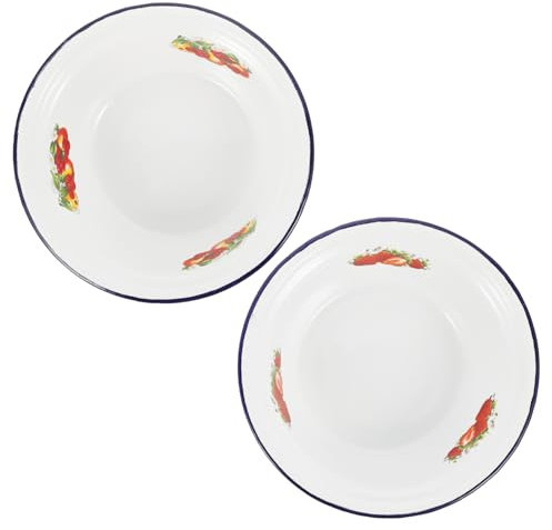 SECFOU Retro Emaille Schüssel 2 Stück Aus Emailliertem Stahl 16cm Groß Praktische Suppen Und Ramen Schalen Für Zuhause Und Restaurant Glatte Öffnung Leicht Zu Reinigen