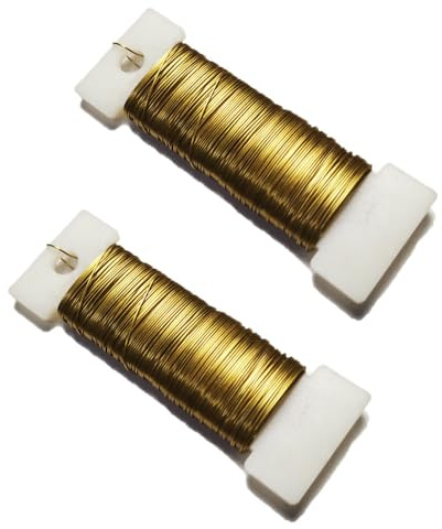 2 st järntråd, 22 kaliber floristtråd, blomsterarrangemangstråd för att göra kransar och gör-det-själv-projekt mjuk järntråd kreativ fritid (ca 35 m x 0,7 mm) (guld)