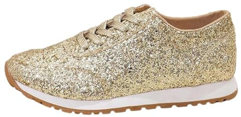 Baskets plates à paillettes pour femme - Confortables et respirantes - Chaussures de sport - Chaussures de course en plein air - Chaussures larges pour homme, doré, 38 EU