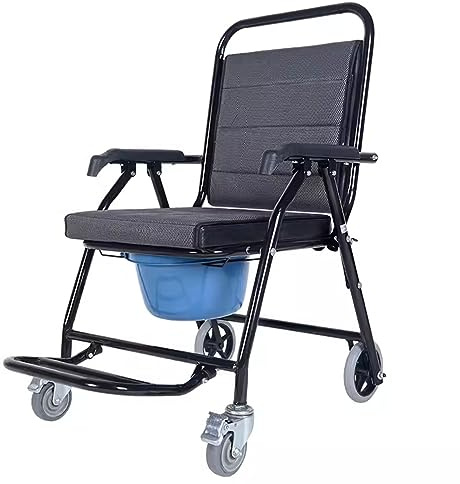 WWWASASA Fauteuil roulant 4 en 1 pour patient, chaise percée mobile à roulettes, chaise de toilette pliante pour personnes âgées, avec repose-pieds et accoudoirs, coussin d'air amovible pour personnes