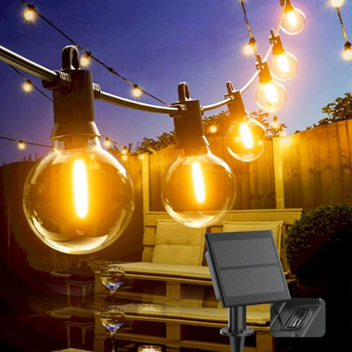Kawaya Solar Festoon Lights Outdoor with USB Charge, Waterproof Garden Lights 10M/31FT LED Outdoor String Lights with 15+1 Shatterproof Bulbs for Backyard Gazebo Pergola Patio Balcony Festive