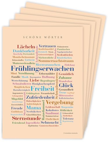 Deine Wörter Postkartenset - 5 Postkarten mit Frühlingswörtern, einzigartiges Souvenir und kreative Geschenkidee - DIN A6