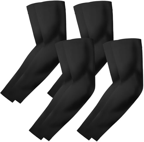 ROCK TAKIN UV solskydd arm för män kvinnor, UPF 50+ kylning armvärmare sommar kompression tatuering armvärmare unisex armvärmare för cykling basket golf baseboll fotboll – 4 par, 4 par svarta, One