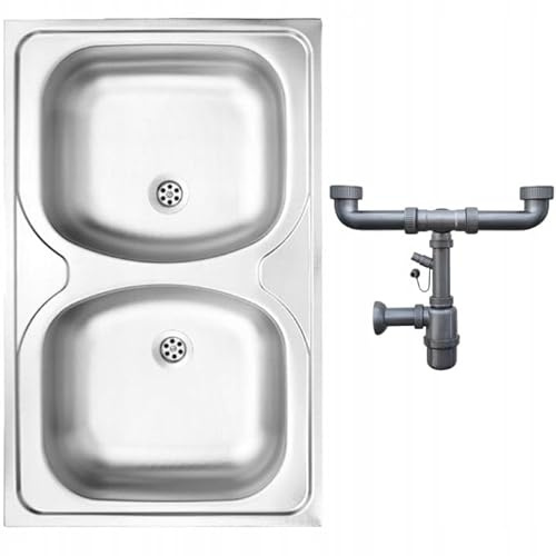 DomoDomo - Fregadero cocina 2 senos 80x50 cm satinado - fregadero de cocina sobre encimera inoxidable - fregadero cocina acero inoxidable resistente - fregaderos de cocina fáciles de instalar