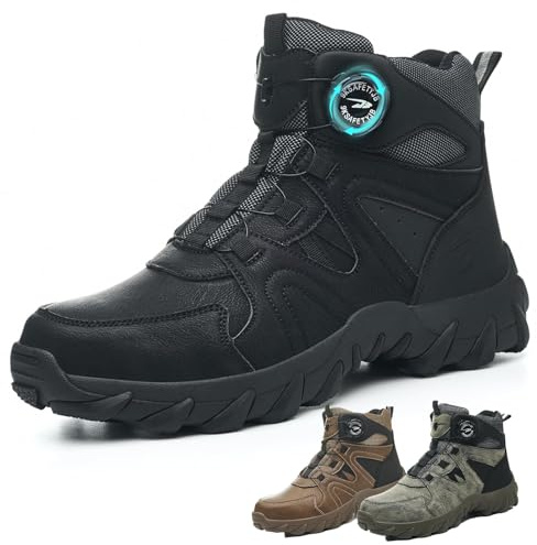 JAOOUU Sicherheitsschuhe Herren Sicherheitsstiefel Damen Arbeitsschuhe S3 Leicht Stahlkappenschuhe rutschfest Arbeitsstiefel Drehverschluss Stahlkappenschuhe Schwarz 39EU