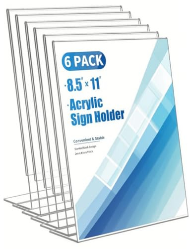 SOONHUA 6 Pack A4 Acryl Schilderhalter, Transparenter L Form Ständer, Schilderhalter mit Abgeschrägter Rückwand, Plastik Broschürenhalter für Büro, Restaurant, Geschäft, Hotel, Werbeaktionen, Theke