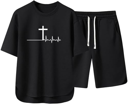 Zweiteiler Herren Strand Outfit Hemd Tshirt und Kurz Shorts Set Trainingsanzug Hip Hop Freizeitanzug Loose Fit Jogginganzug Streetwear Y2k Sommeranzug Leicht Atmungsaktive Sportanzug Tracksuit
