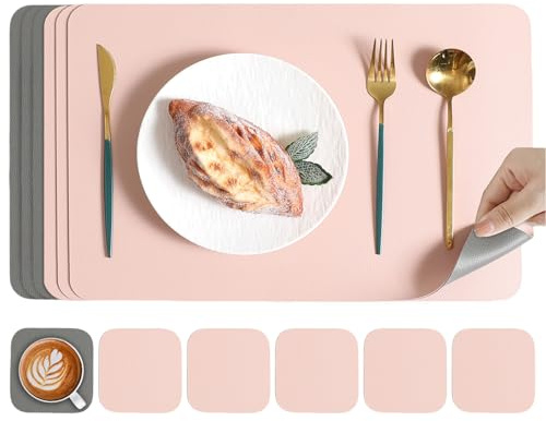 AMFUN Tovagliette Lavabili in Pelle, Set di 6 Tovagliette Colazione e Sottobicchieri, Non-scivolose, Resistenti al calore, Tovaglietta Lavabili per Tavolo della Cucina e Sala, 45x30cm