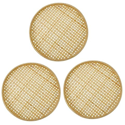 VALICLUD Juego de 3 Cestas de Bambú para Almacenar Huevos Resistencia a Deformaciones, Cedazo Natural Adecuado para Cocina y Servicio Hogar