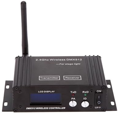 KONGMM DMX Controller, 2,4G Wireless DMX 512 Controller Sender Empfänger, LCD-Display Leistung einstellbar Repeater Beleuchtung Controller
