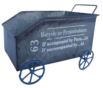 Carriola vintage in ferro, piccola fioriera da giardino, carrello decorativo per cortile, giardino, patio, decorazione per piante da interno ed esterno in metallo