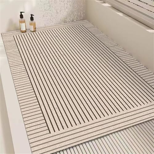 Odot Alfombrilla Baño de Lufa de PVC Moderno Sencillo,Alfombra Ducha Antideslizante,Alfombrilla Ducha con Orificio de Drenaje,Alfombra de Baño Secado Rápido para Zonas Húmedas (Beige,60x120cm)