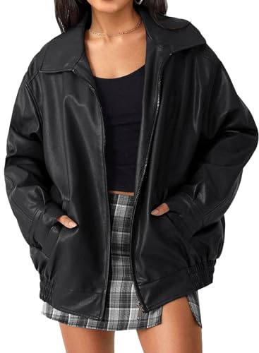 Vestes de moto surdimensionnées pour femmes Y2K, vestes en faux daim, vêtements d'hiver en cuir tendance, manteaux d'automne pour femmes, noir, taille M