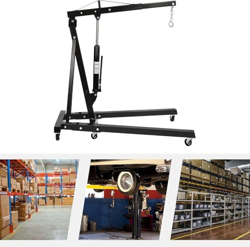 Sollevatore idraulico pieghevole per gru, capacità 2 tonnellate, in acciaio resistente, con 6 ruote, per manutenzione auto e officina