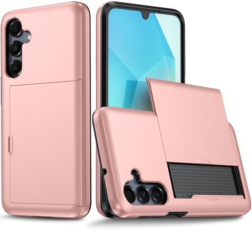 XYZNTMF for Samsung Galaxy S25 FE Case Shockproof Samsung S25 FE Phone Case with Card Holder Soft Silicone TPU Bumper Matte Hard PC Shell Heavy Duty Protective Skin Cover Rubber Case, Rosegold