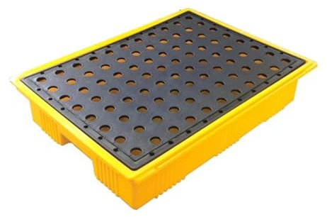 Palet apilable de plástico para contención de derrames, Bandeja Industrial de Alta Resistencia para bidones de Aceite, Gran Capacidad de Carga, Rejillas Desmontables, 495 x 360 x 105 mm, IDE
