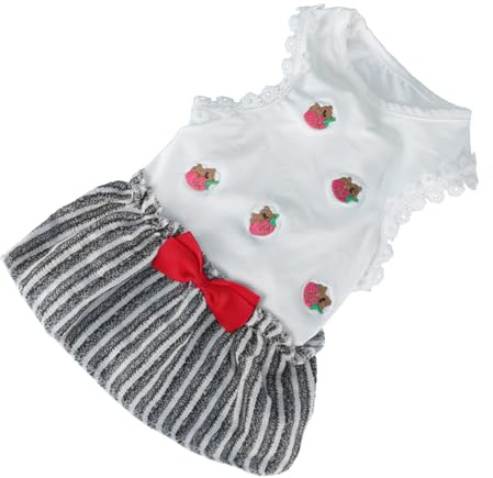 ANDRESLAD Niedliches Erdbeer Muster Kleid für kleine Hunde mit gestreiftem Rock atmungsaktive Hundebekleidung aus weichem Material bequem und leicht anzuziehen für Frühling und Sommer