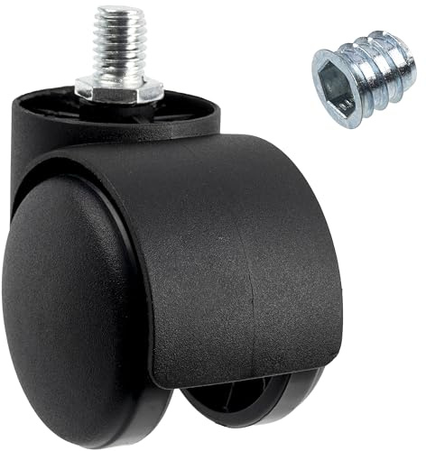 AERZETIX - Set di 4 ruote per mobili M10x13 mm Ø50 rotanti a 360° a doppio rullo + 4 inserti filettati M10 esagonali | capacità di carico 40 kg