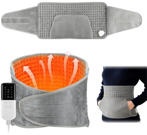 KUWUNG Heizkissen mit Abschaltautomatik & mit Taschen, Wärmekissen Elektrisch für Rücken, Bauch und Taille, Heating Pad mit 4-Timer Einstellung, 10 Stufige Temperatur, Feuchte und Trockene Therapie