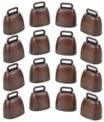 WEKAMOS 16 Pezzi Campanelli Rustici in Metallo per Animali da Fattoria, Campanaccio di Mucca Antifurto Rosso Scuro 35mm, Ciondolo Leggero Suono Nitido per Bovini, Pecore e Cani all’Aperto