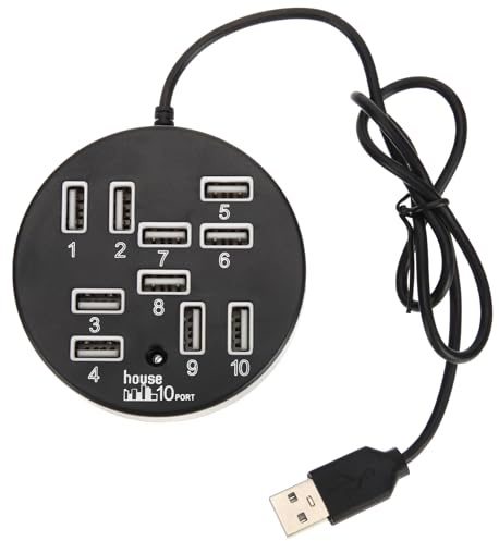 MUCKLILY 10-port USB 2.0 Hub USB Splitter for Laptop for Laptops Low Power Consumption Plug and Play Black Abs Material for Digital Video