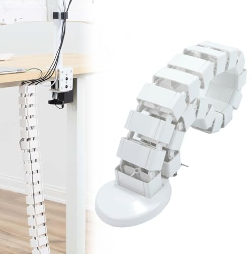 Kabeldragning Kabelorm, kabelkanal flexibel 125 cm | Tjockt material kabeldragning avtagbar skrivbord kabelslang vit för höjdjusterbara och fasta skrivbord