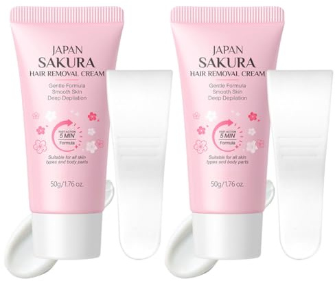 Wenrny Japan Sakura Hair Removal Cream for Women,2 Pcs Painless Gentle Sakura Depilatory Cream With Scrapers For All Skin Types,Female Gentle Body Hair Remover for Legs, Arms,Underarms & Bikini Line