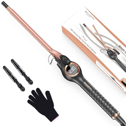 BESTOPE PRO Locktång 9 mm hårlockare för små lockar, förlängd locktång med snabb uppvärmning och LCD-skärm, flera temperaturer