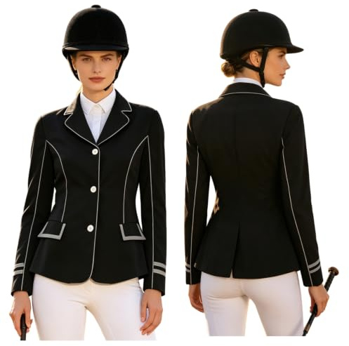 Vxuxlje Kvinnors utställningsjacka engelska hästar ridjacka för damer för uniform turnering elegant dam ryttare ryttare, svart, XL