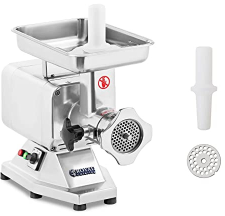 Royal Catering RCFW-220PRO Fleischwolf Wurstmaschine Fleischmaschine (elektrisch, 220kg/h, 1100 W, 2 Lochscheiben 5/8 mm, PRO-Serie, Edelstahl)