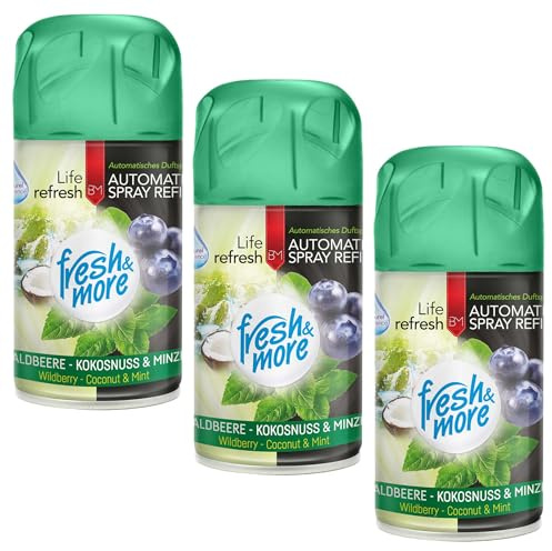 Fresh & More Lufterfrischer Nachfüller Waldbeere&Minze 250ml (3er Pack) | Raumduft-Spray-Nachfüller, kompatibel mit Freshmatic Max, fruchtig-frischer Beeren-Kokos-Minzduft
