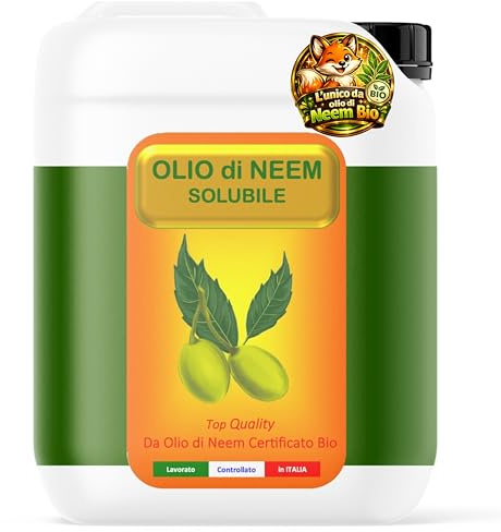 Olio di Neem Piante Biologico (5 Litri) Concentrato Idrosolubile Soluzione Naturale contro Afidi Cocciniglia Ragnetto Rosso Popillia Japonica Moscerini per Orto e Giardino Argan Italia