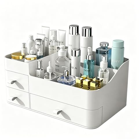 MIUOPUR Makeup Organizer with Drawers, Bathroom Counter Organizer, Plastic Cosmetic Display Case, Large Skincare Storage for Vanity Countertop, Ideal for Bedroom Dresser top and Desktop