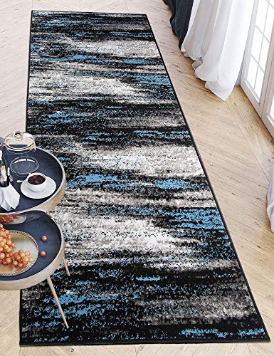 Carpeto Läufer Flur 70x200cm Anthrazit Blau Abstrakt 90er-Retro Weich | Teppichläufer für Küche Waschküche Schlafzimmer Pflegeleicht Fußbodenheizungsgeeignet Kurzflor Synthetisch Verkauf pro Meter