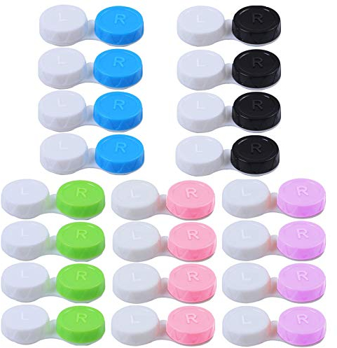 Jinlaili 20PCS Travel Contact Lens Cases, Portable Contact Lens Travel Kit Case, Mini Box Container Contact Lens Holder, Contact Lens Soaking Storage Case with L and R Caps - Green Blue Black Pink
