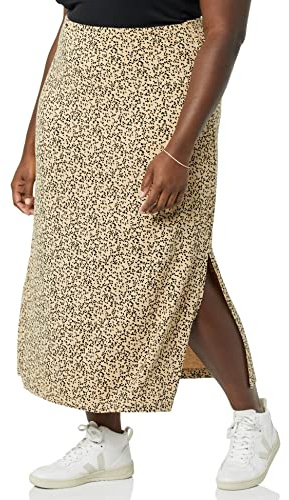 Amazon Essentials Falda Larga en Punto Ligero Mujer, Camel Estampado de Animales, L
