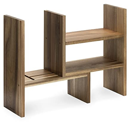 Navaris Akazien Schreibtisch Organizer 64x15,5x40 - Tisch Regal Ordnungssystem verstellbar - Eckregal für Küche Büro Bad Regalaufsatz - Natur