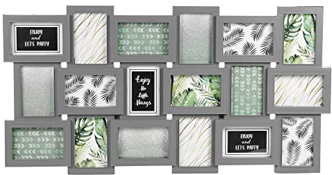 Large Multi Aperture Collage Picture Frame Holds 9/11/18 Photos 6x4 Wood Look (18 Piece Phot Frame, Grey)