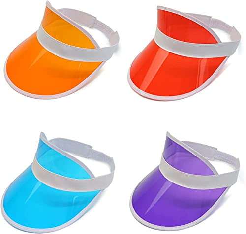 Norhogo 4 Stück Sonnenvisier, Sonnenhut, Sonnenhut Unisex, Transparente Kunststoff-Sonnenblende 80er Jahre Sonnenvisier Poker Beach Party Sonnenvisiere für Golf, Tennis and Pokerpartys
