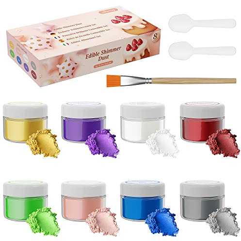 Wwtop Essbarer Glitzer Set, 8 Farben Essbarer Glitzer für Getränke, Lebensmittelfarbe Pulver, Glitzerpuder Glitzerpulver für Getränke Dekorieren, Glitzer für Cocktails, Liköre, Kuchen, Fondant -5g