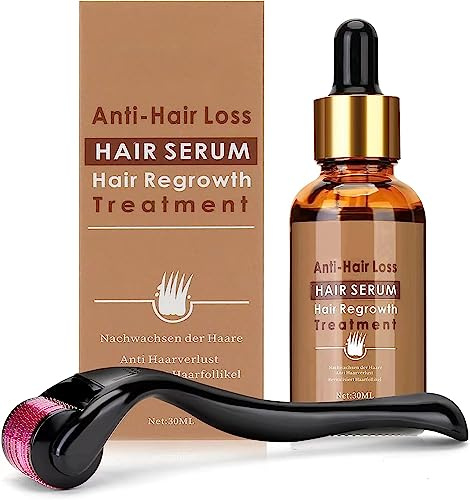 UBIIKA Dermaroller Microagujas, 0.5mm, Tratar Antiedad, Rodillo & Hair Serum para crecimiento de barba y cabello, para Hombres